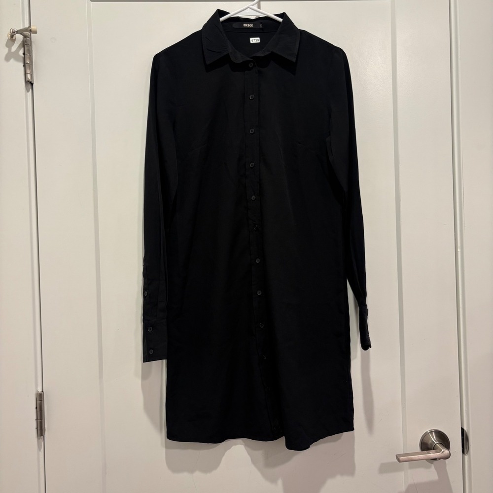 Bik Bok Womens Black Long Sleeve Button Down Mini Shirt Dress XS
